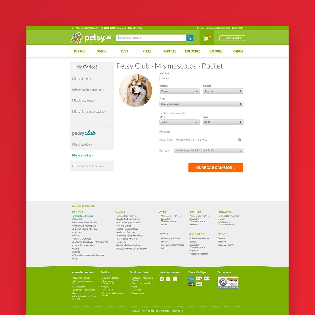 Petsy.mx desktop pet profile page